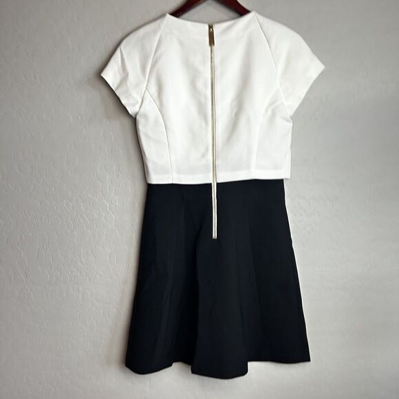 TED BAKER SHEATH DRESS SIZE 1 US 4 Black White Color Block Chain Neckline - Picture 9 of 10